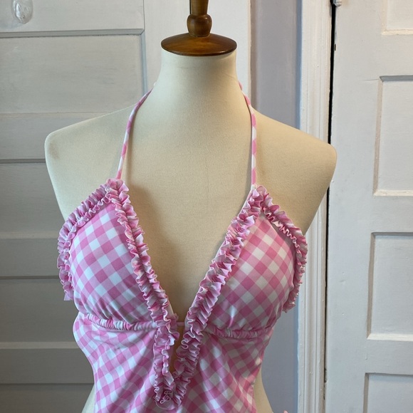 NWT Jessica Simpson Pink and White Gingham Print Monokini, Size XL - Picture 7 of 17